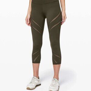 LULULEMON Wunder Under High Rise Crop 21 in Leggings Olive Green